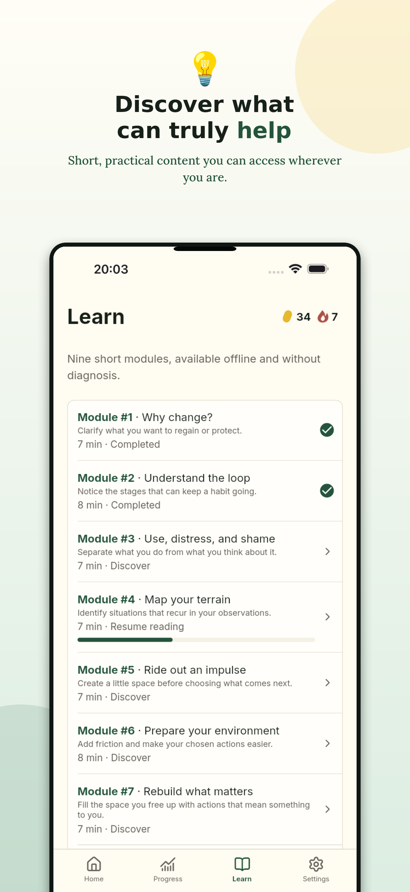 Short learning modules available offline in StopCorn.
